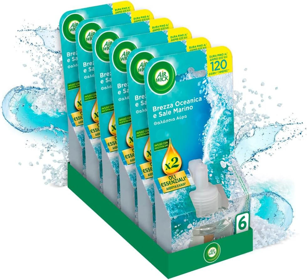 Set Air Wick Diffusore Elettrico + 6 Ricambi Oli Essenziali Casa