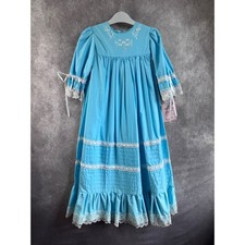 Vintage Girls Heirloom Prairie Dress Blue Lace Easter Flower Girl Sz 7 NWT