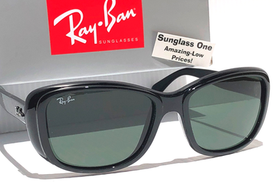 NEW Ray Ban Shiny Black Oversized Frame Green Lens Sunglass RB