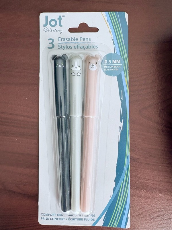 Jot Writing Erasable Pens Set 0.5mm Model Black Ink Medium Point 3 Pack