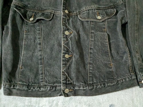 VTG Code Bleu Trucker Jacket Men L Gray Denim Dark Wash Faded Relaxed Biker READ - Picture 3 of 11