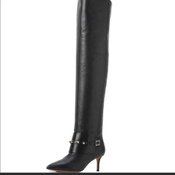 Valentino Sobre la Rodilla Rockstud Cuero Tachuelas Stilletto Botas Negras Talla 10/40 Foto 2 de 4