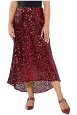 C Wonder by Christian Siriano Women's Sequin Hi-low Skirt Merlot