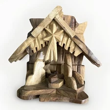 Vintage Hand Carved Wood Nativity Scene 6" Holy Family Creche Manger Christmas