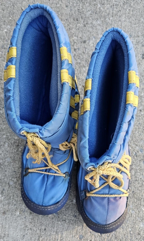 Винтажный 1970-х Moon ботинки размер 9 синий желтый ретро Apres лыж зимние снег ботинки - Изображение 3 из 4