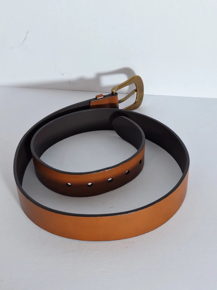 Cinturón de cuero Lauren Ralph Lauren para mujer talla grande marrón hebilla de latón preppy Foto 4 de 4