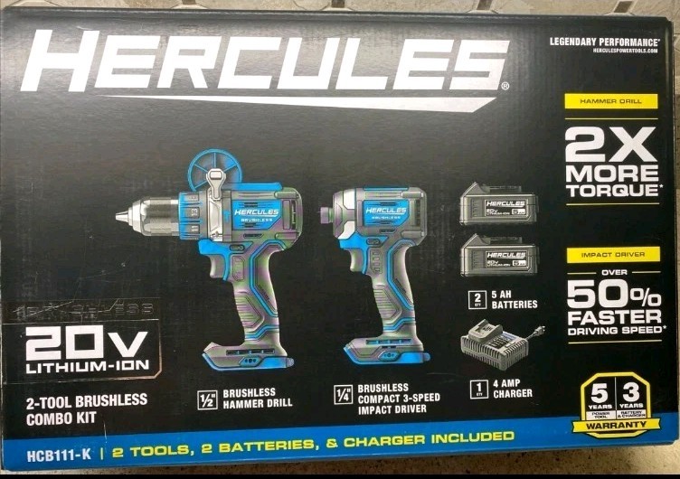 NEW Hercules HCB111-K 20V Brushless Cordless 2-Tool Combo Kit 71291