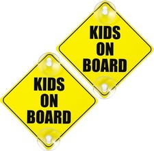 Kids on Board Car Safety Signs, 2 PCS 5"x5" Warning Car Sign Stickers with Doubl