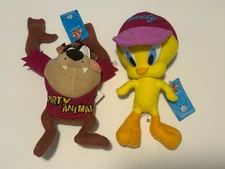 Set of 2 Looney Tunes Taz Tazmanian Devil & Tweety Bird Plush 7" Nanco