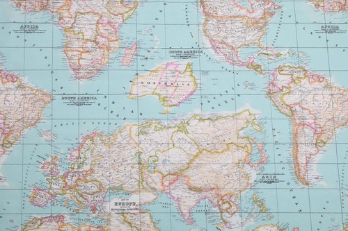 Mundo Mapa 2 Globo Atlas Muebles Tela Algodón Material 140cm Ancho Azul Cielo - Imagen 2 de 10