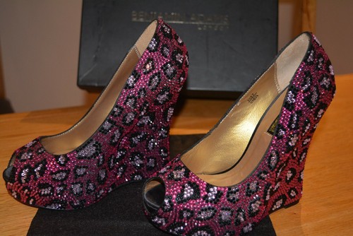 Designer Benjamin Adams Cali Corte Fuschia Leopard Platform Wedge Size 4/37 BNIB - Picture 5 of 9