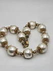 Vintage Miriam Haskell Faux Pearl Clear Crystals Gold Tone Chunky Necklace