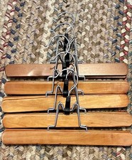 5 Wooden Clamp Style Pants Hangers Felt Lined With Swivel Hook