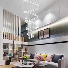 Modern Luxury Crystal LED Chandelier Pendant Lamp Rain Drop Spiral Ceiling Light