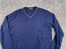 Roberto Cavalli Wool V-Neck Sweater Adult Medium Dark Blue Italy Made Knit
