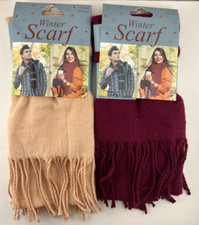 Winter Scarf 13" x 72" Ea, Soft Unisex Solid Color - 1 Pale Peach  1 Burgundy