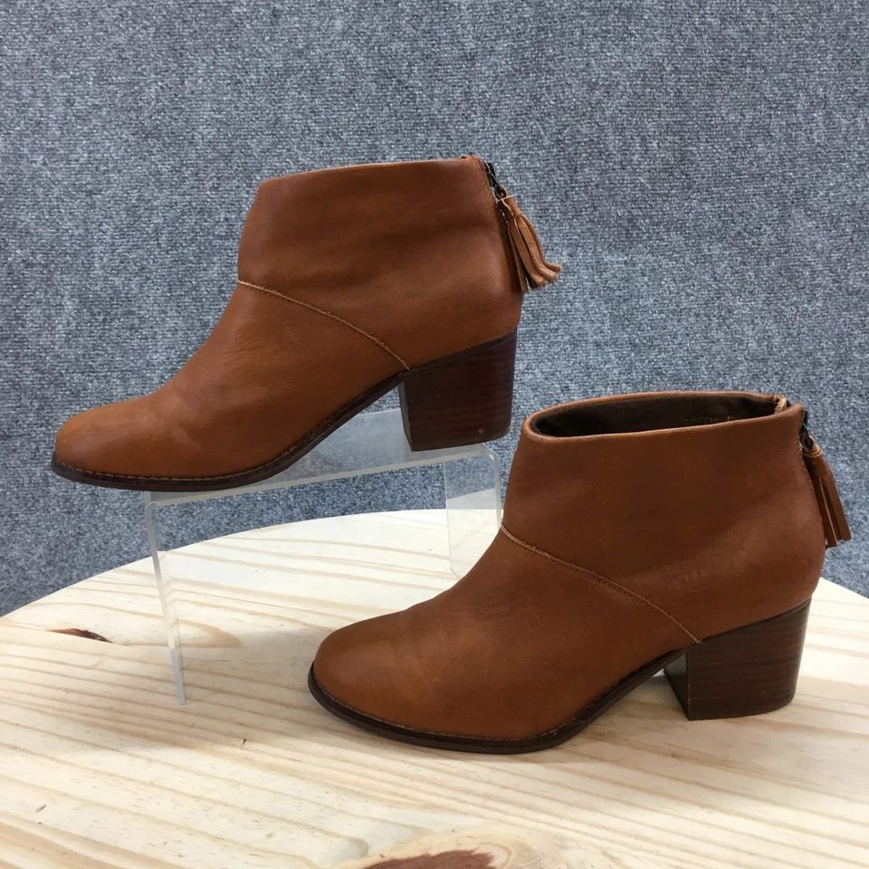 Toms Botas Mujer 8 Leila Cálidas Botines Cuero Marrón Cremallera Borlas 10006216 Foto 2 de 4