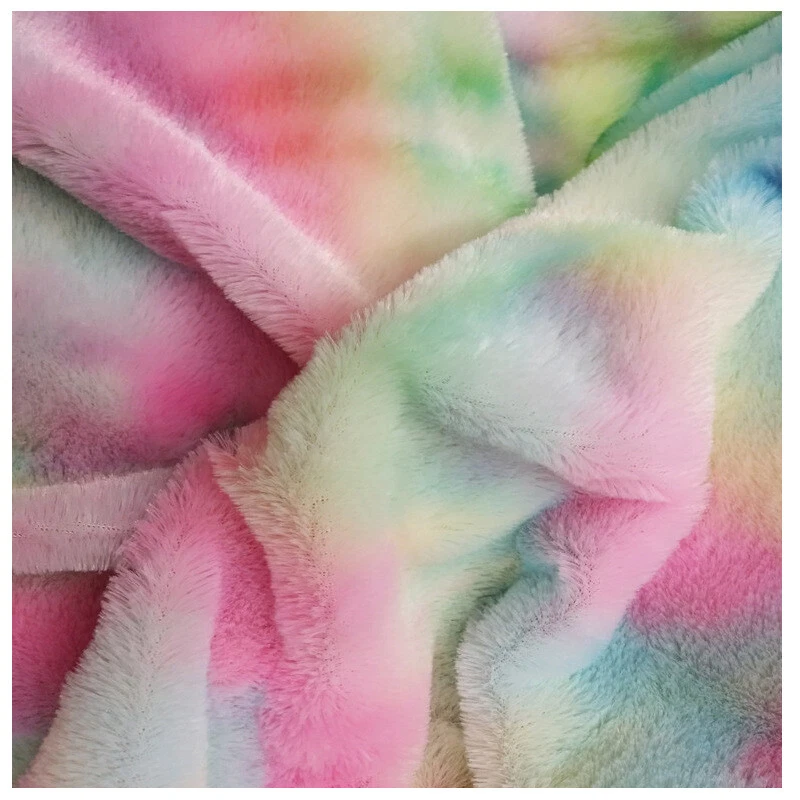 1M Rainbow Tie Dye Velvet Faux Plush Fur Fabric Cloth Thick Warm Soft Craft Warm - Image 2 of 4