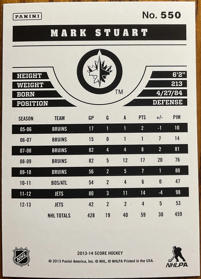 2013-14 Score Gold Mark Stuart #550 Winnipeg Jets - Image 2 of 2