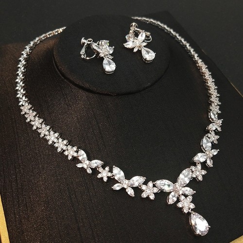 Luxury All CZ Cubic Zirconia Necklace Earrings Set Wedding Party Pageant Prom - Picture 4 of 5