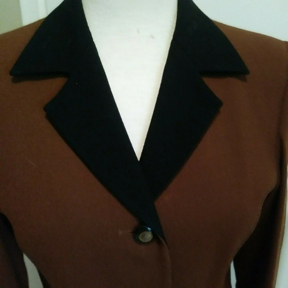 KASPER 适用于 A.S.L. 2 (件) 棕色衬里修身羊毛西装夹克加铅笔裙,尺寸 4 — 第 2/3 张图片