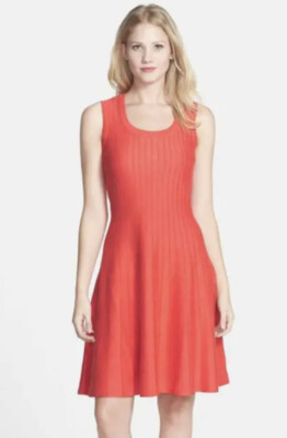 Nic + Zoe TWIRL DRESS Sleeveless Hot Coral Knit Fit &Flare Stretch Sz M NWT