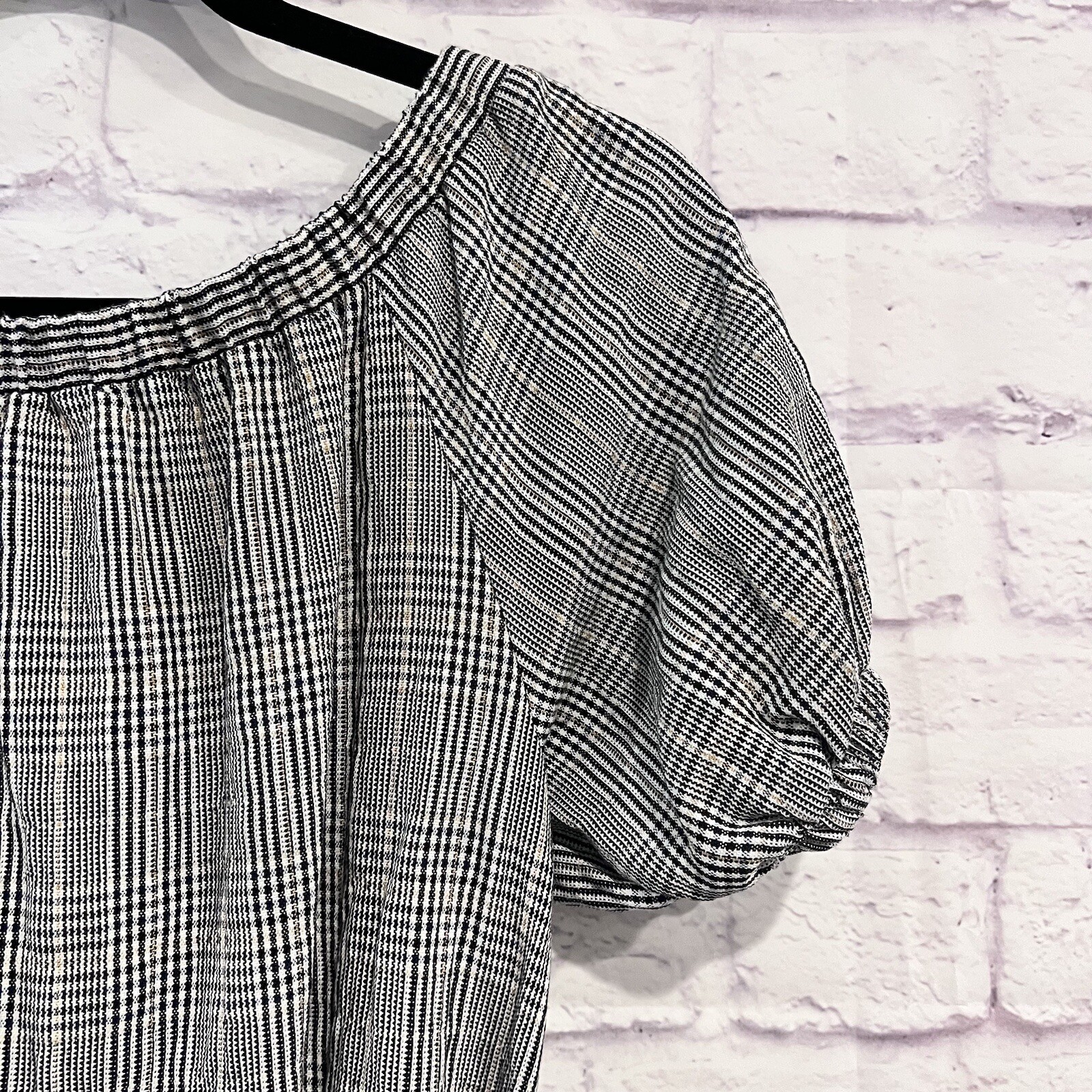 Zara Basic Size Small Plaid Off The Shoulder Puff… - image 7