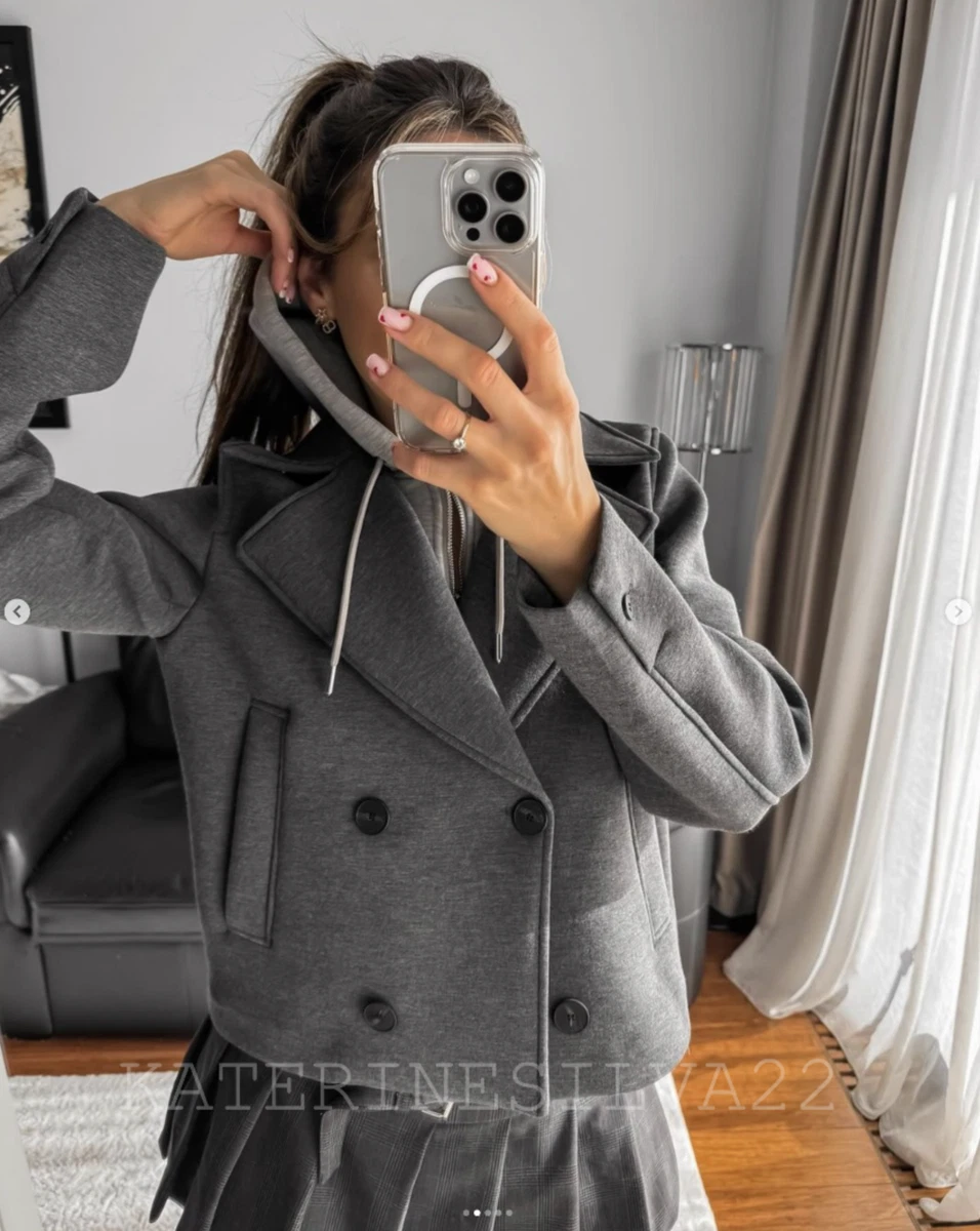 ZARA NEW WOMAN SS24 GREY CROPPED JACKET COMBINED WITH HOOD REF