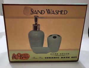 CRACKER BARREL 3-Piece Sand-Washed Ceramic Bath Set, Embossed Starfish, NIB