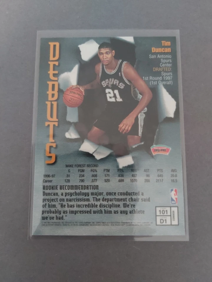 97-98 Topps Finest Tim Duncan Rookie Rc #101 Spurs - Image 2 of 2