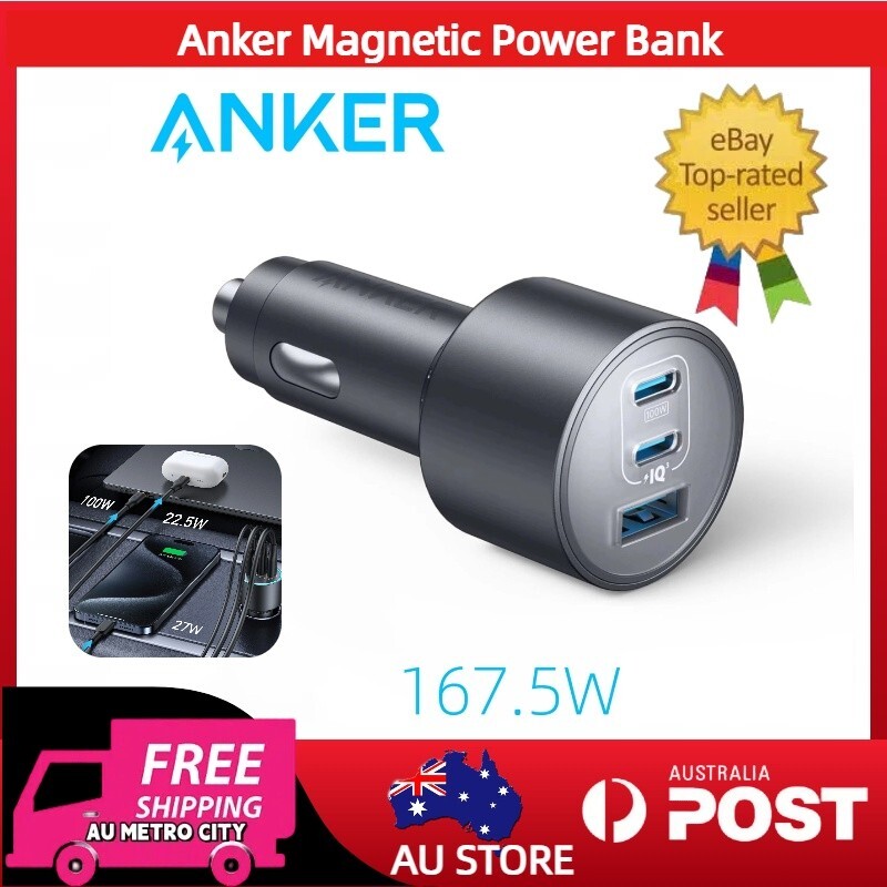 Anker 167.5W 3-Port USB-C USB-A Fast Compact Car Charger Adapter