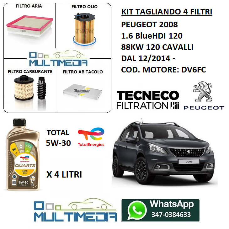 Kit Tagliando Completo Per Jeep Renegade 500X 1.6 Multijet - Filtri Bosch + Olio Castrol 5W30 - Foto 2
