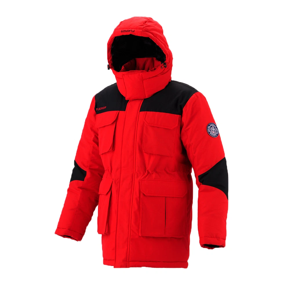 FUERZA Mens Winter Down Wellon Mid Thigh Parka Jacket Coat Red Black Medium