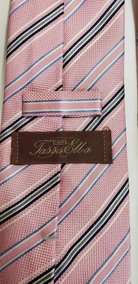 Corbata Tasso Elba Rosa Azul Gris Rayas 100% Seda Clásico Traje de Negocios 59 Pulgadas Foto 3 de 4
