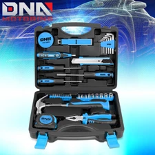 46PCS HOUSEHOLD HAND TOOL KIT SCREWDRIVER SOCKETS HAMMER TEST PEN TOOLBOX BLUE