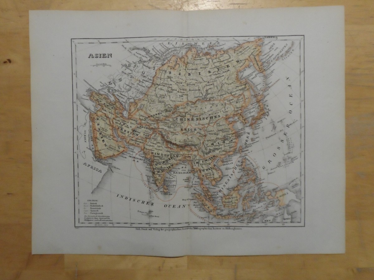Orig.(1871) Farblithographie Landkarte Asien | eBay.de