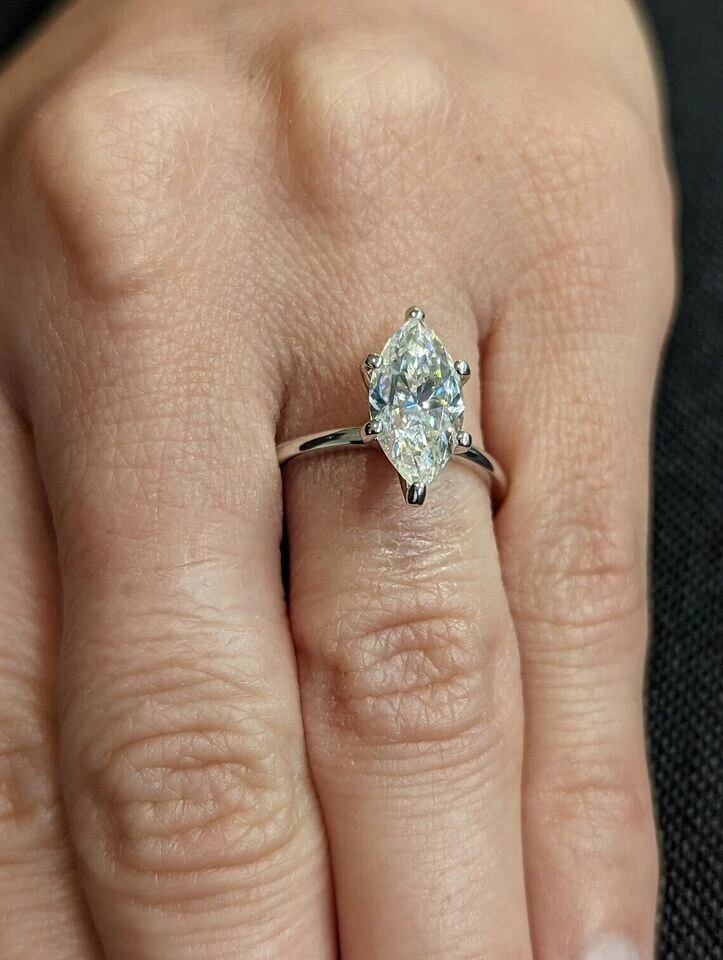 6.10 Ct Certified Marquise Cut White Treated Diamond Solitaire Ring 925 Silver ! - Image 2 of 4