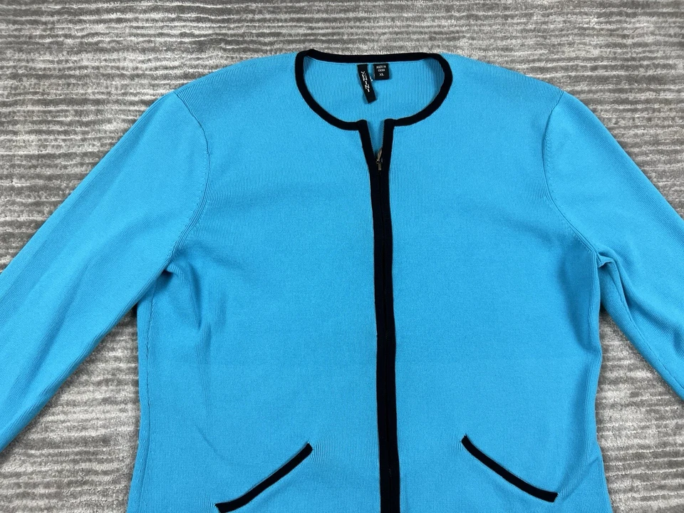 Venini Sweater Womens XL Blue Full Zip 3/4 Sleeve Pockets Nylon Blend Career - Image 2 of 4