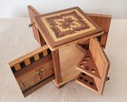 Vintage 4 Door Open CIGARETTE DISPENSER BOX Wood Marquetry JAPAN Pyramid Image