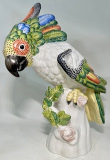 14.5" Nymphenburg Josef Wackerle German Porcelain Cockatoo Parrot Bird Figurine