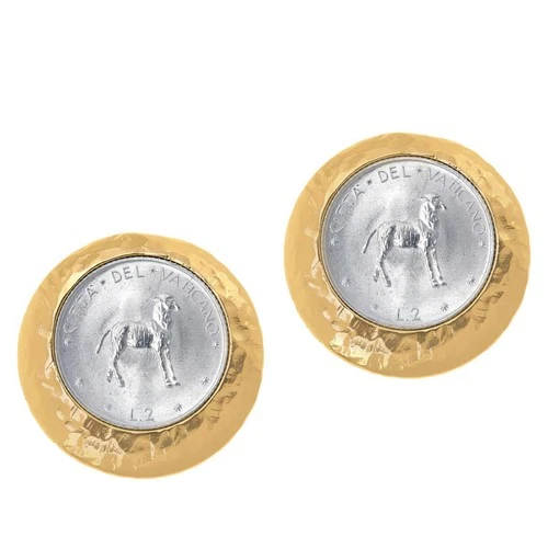 Bellezza Bronze 2 Lire Lamb Coin Earrings, 1" - product listing photo