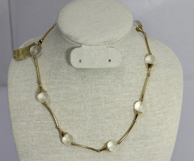 Vintage Gold-tone Biagi Necklace with 8 Clear Beads 17'' with Tag!