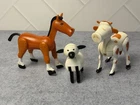 Vtg 1970s Fisher Price Little People PLAY FAMILY Farm Brown Horse, Cow And Sheep