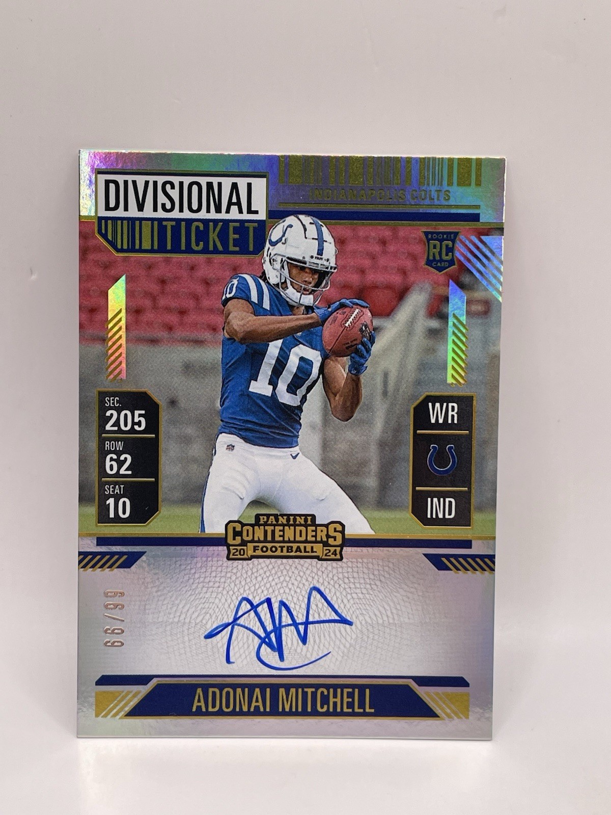 ADONAI MITCHELL 2024 PANINI CONTENDERS ROOKIE DIVISIONAL TICKET AUTO #108 /99
