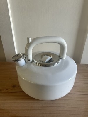 MCM  Copco Tea Kettle Pot  White Enamel Handle Button 2 3/4 Qt  Lebowitz Design
