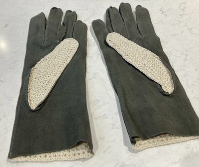 Vintage Deadstock Pittards Of Yeovil Dark Grey Suede String Back Gloves M