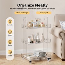 3-Tier Acrylic Utility Rolling Cart Storage Cart w/Wheels Storage Rolling Cart