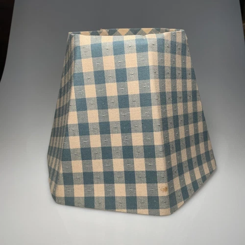 Vintage Lamp Shade Blue White Gingham Clip On Cottage Farmhouse Prim 10.25W 7.5H - Picture 2 of 22