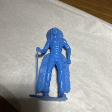 5.5 Plastic made Indian figure with Spear Stick And Tomahawk Blue Marx