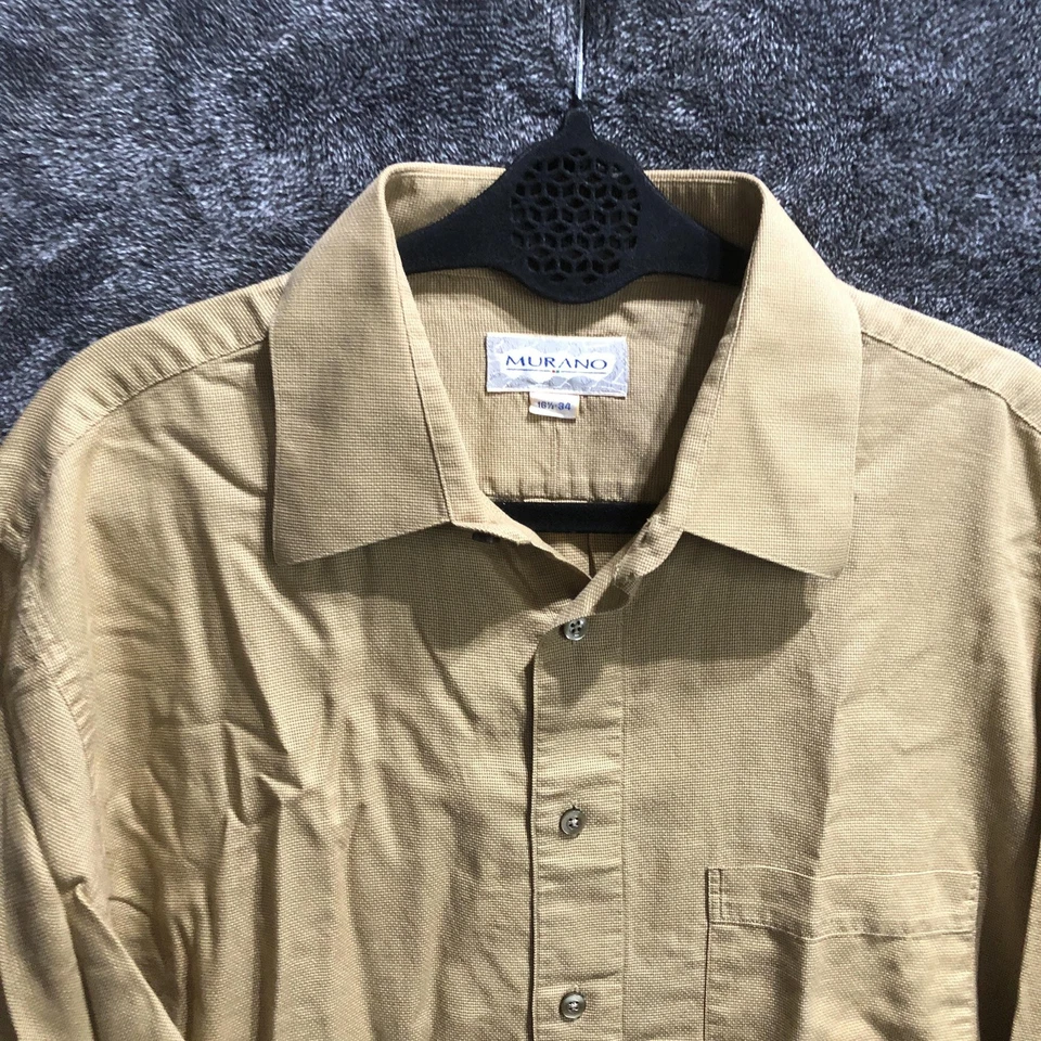 Murano 衬衫男式 16.5 34 棕褐色卡其色 Basketweave 纽扣长袖连衣裙 — 第 4/4 张图片